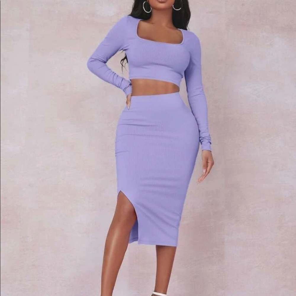 Beautiful Solid Crop Tee & Split Thigh Skirt Set